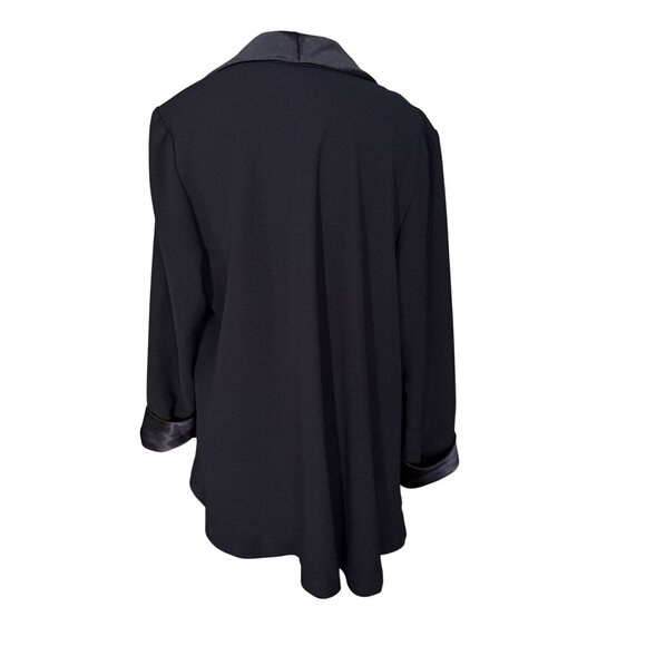 Black Satin-Trim Open Front Jacket By Another Thyme - Picture 4 of 5